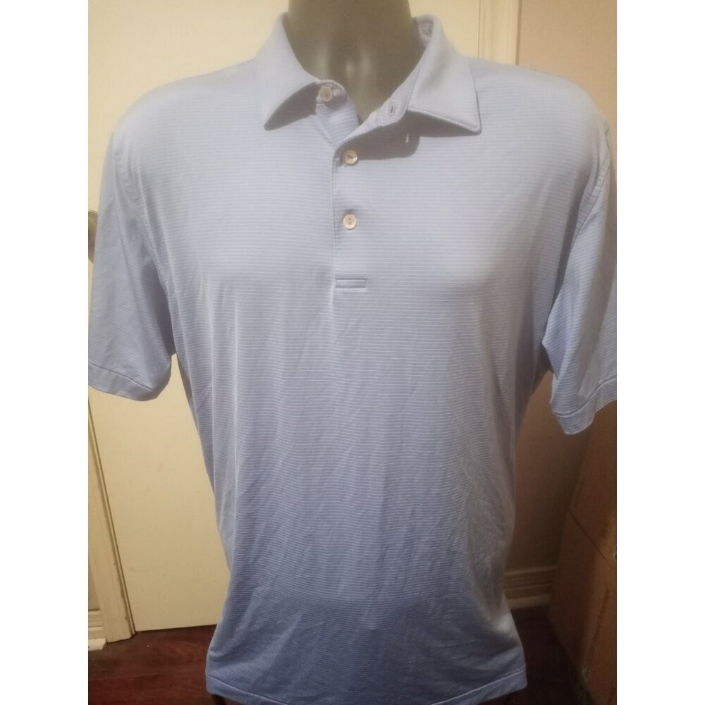Peter Millar Polo Shirt Mens Large Blue Striped Summer Comfort Stretch 1922 Logo